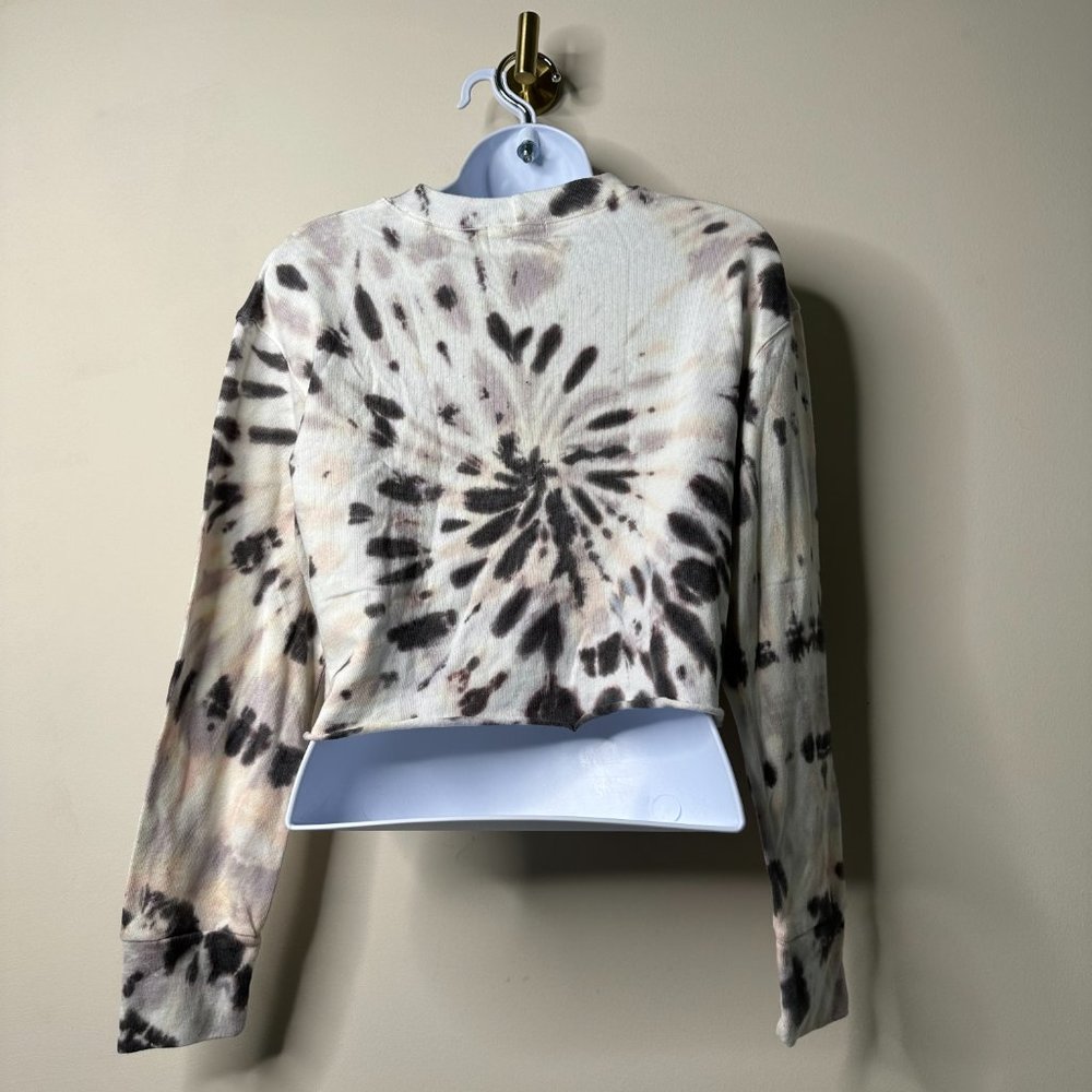 MONROW Kaleidoscope Tie-Dye Cropped Boyfriend Sweatshirt Small NEW - Picture 3 of 4